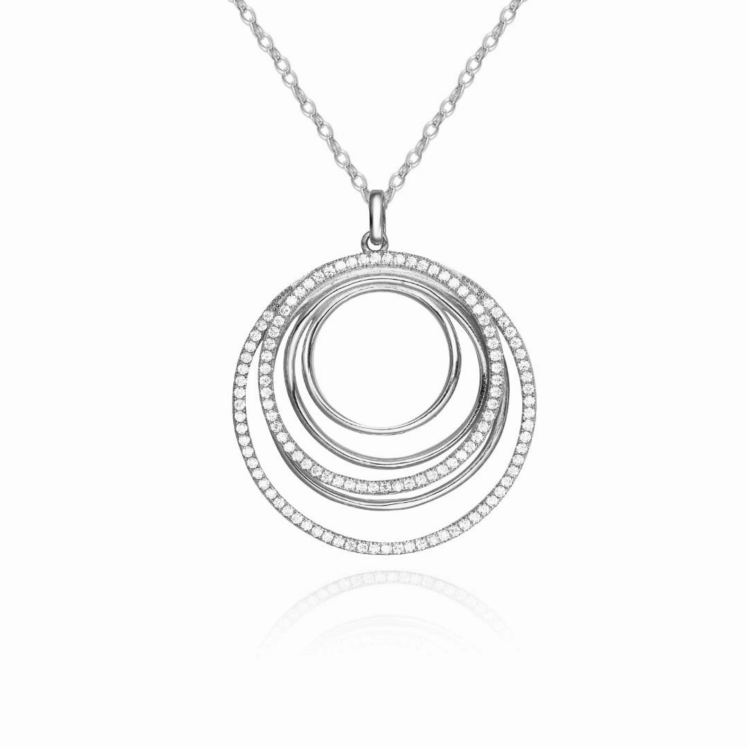 Sterling Silver Circles With CZ's Pendant Necklace Iconic Style Glam Lookbook