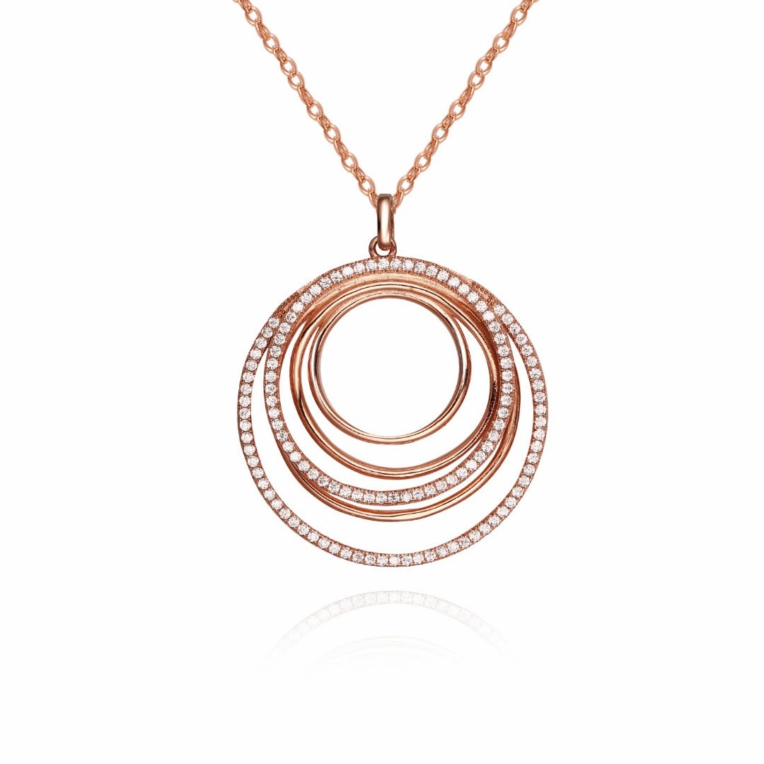 Glam Pairing Sterling Silver Circles With CZ's Pendant Necklace
