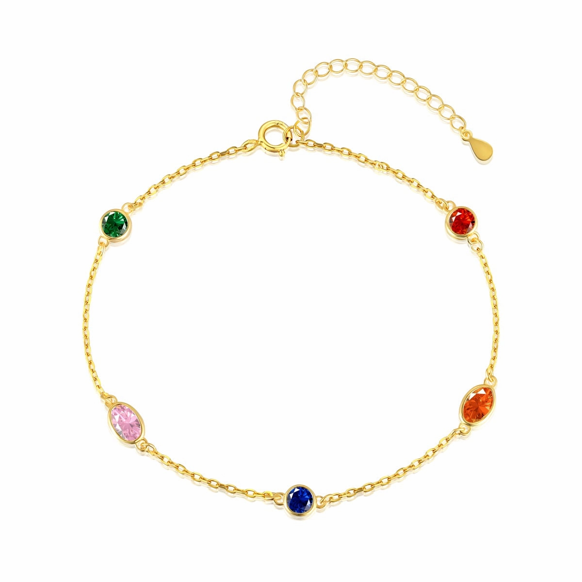 Finest Piece Sterling Silver Colorful Bezel Set Round and Oval Stones Adjustable Bracelet