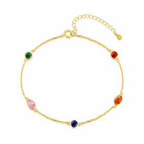 Finest Piece Sterling Silver Colorful Bezel Set Round and Oval Stones Adjustable Bracelet
