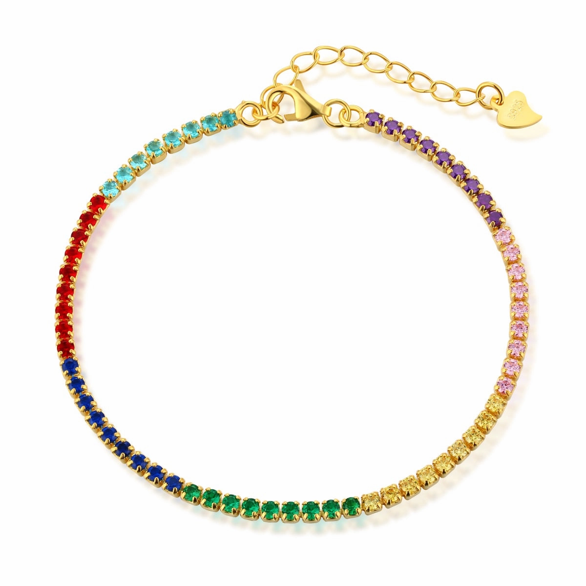 Sterling Silver Colorful Tennis Bracelet with Extension Layered Accent