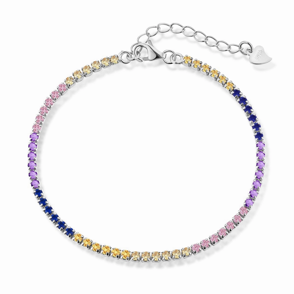 Sterling Silver Colorful Tennis Bracelet with Extension Ethereal Form Valentine Gift