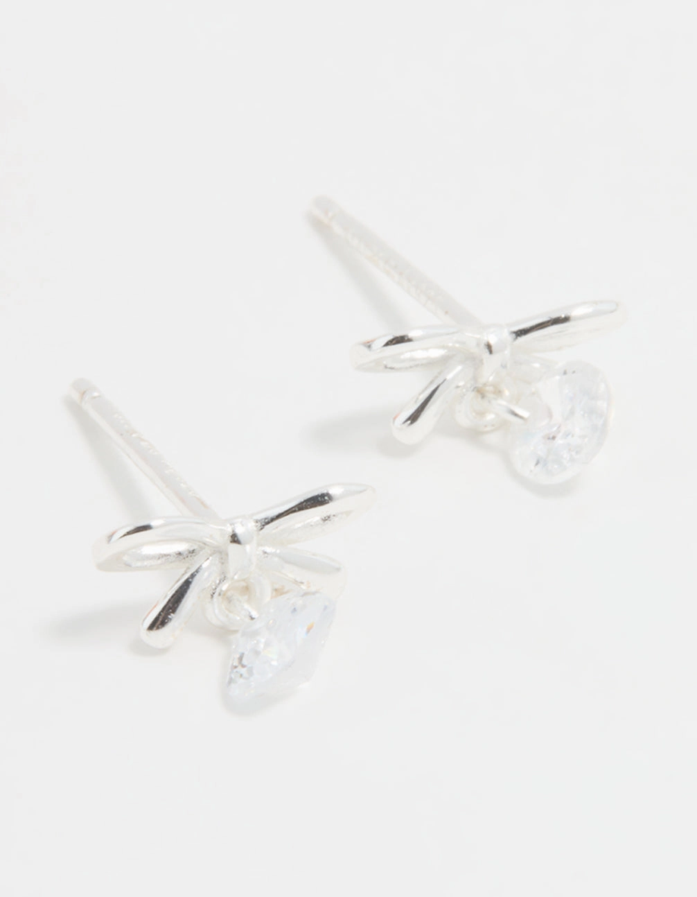 Clean Style Luxe Detail Sterling Silver Cubic Zirconia Bow & Drop Stud Earrings
