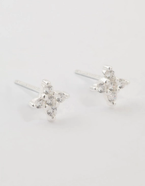 Sterling Silver Cubic Zirconia Micro Flower Stud Earrings Custom Craftwork Chic Fusion