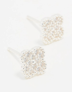 Timeless Trend Sterling Silver Cubic Zirconia Pave Flower Stud Earrings