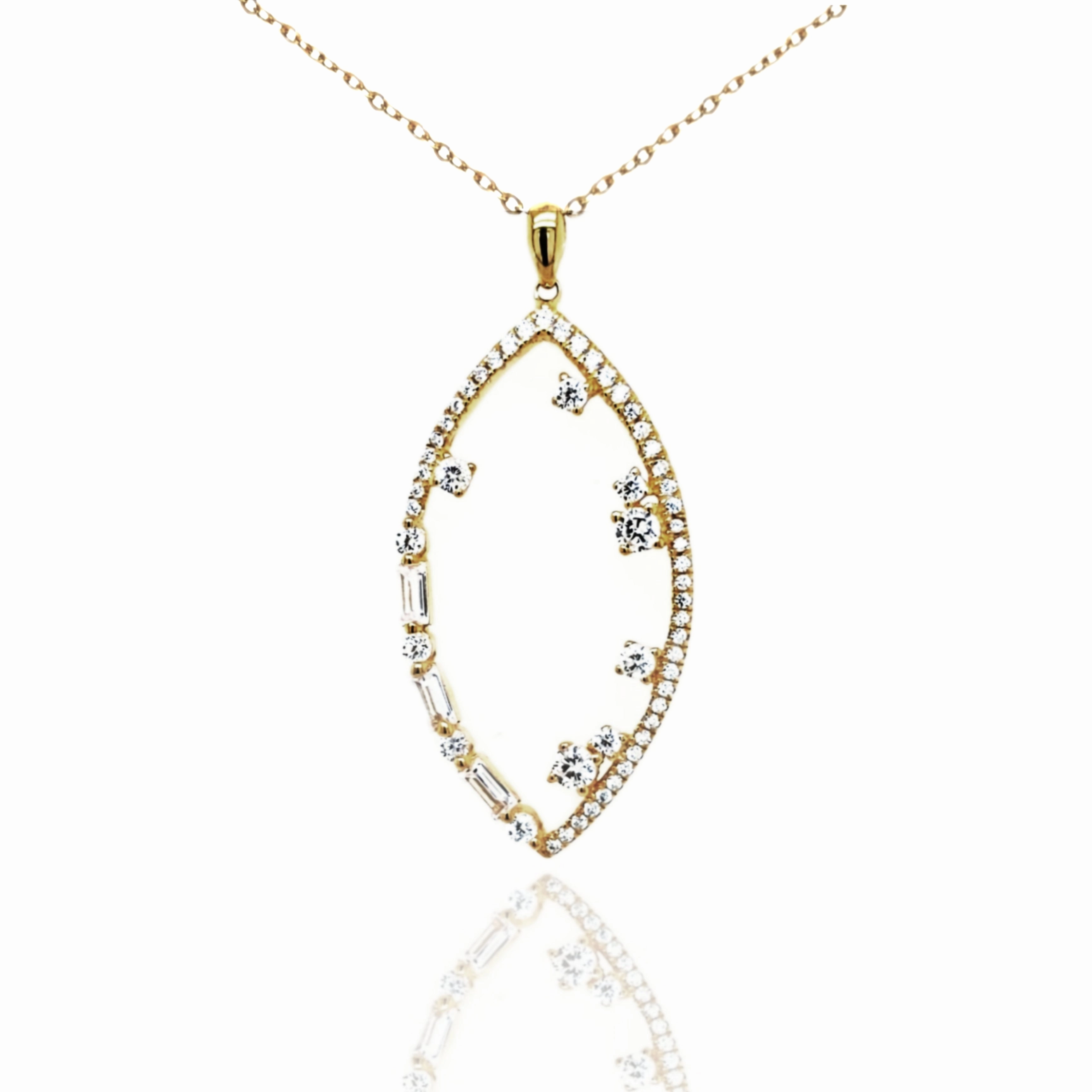 Everyday Glam Glamorous Finish Sterling Silver CZ and Baguettes Teardrop Pendant Necklace