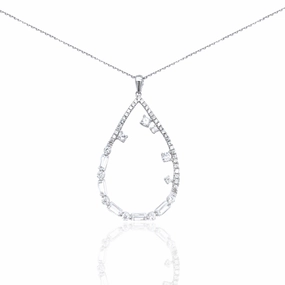 Gift worthy Lustrous Feature Sterling Silver CZ and Baguettes Teardrop Pendant Necklace