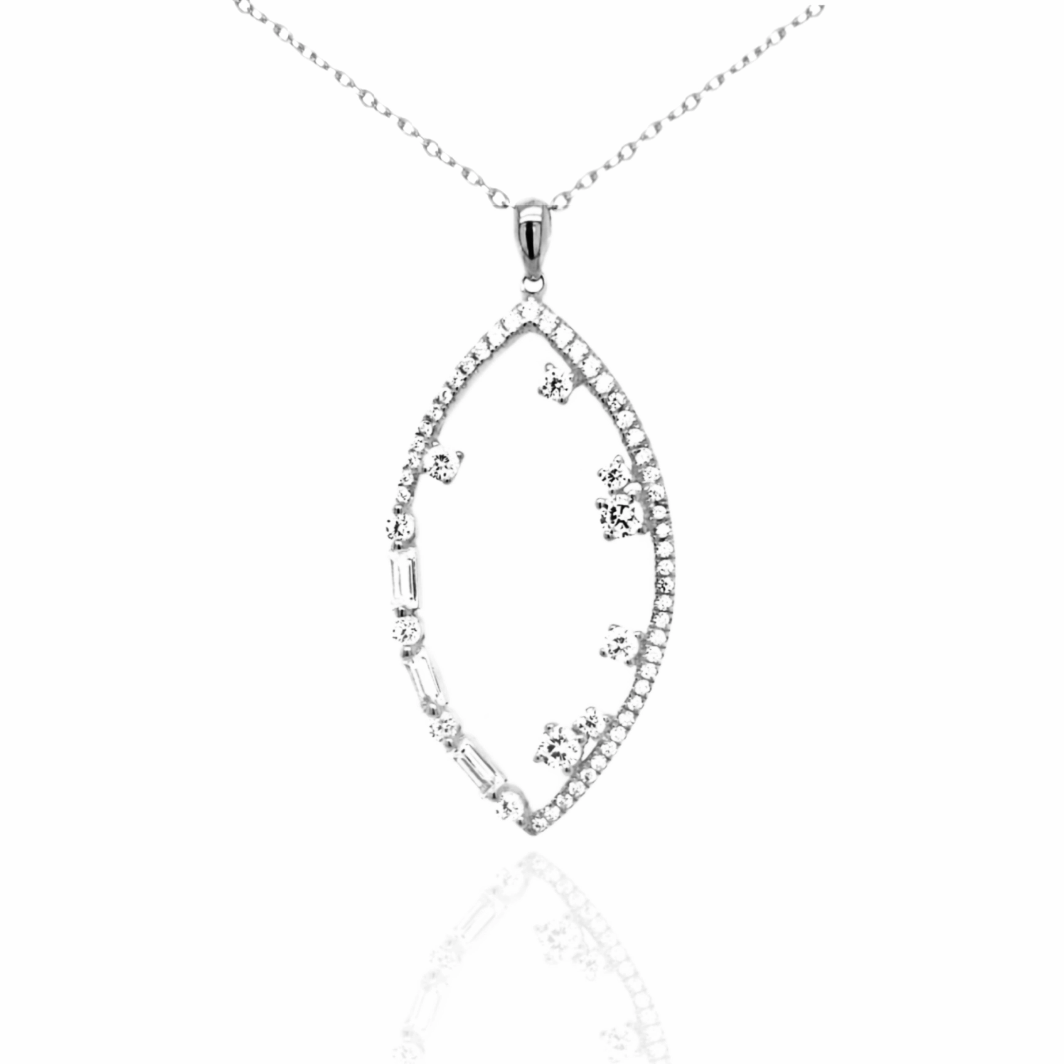 Chic Accessory Delicate Style Sterling Silver CZ and Baguettes Teardrop Pendant Necklace