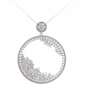 Luxe Touch Sterling Silver Cz Cluster Circle Pendant Necklace