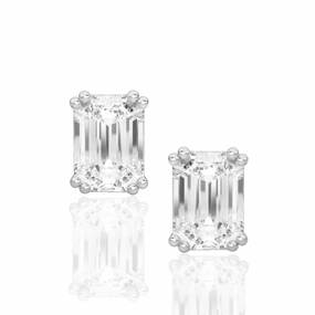Simple Layer Evening Gift Sterling Silver CZ Emerald Cut Solitaire Stud Earrings