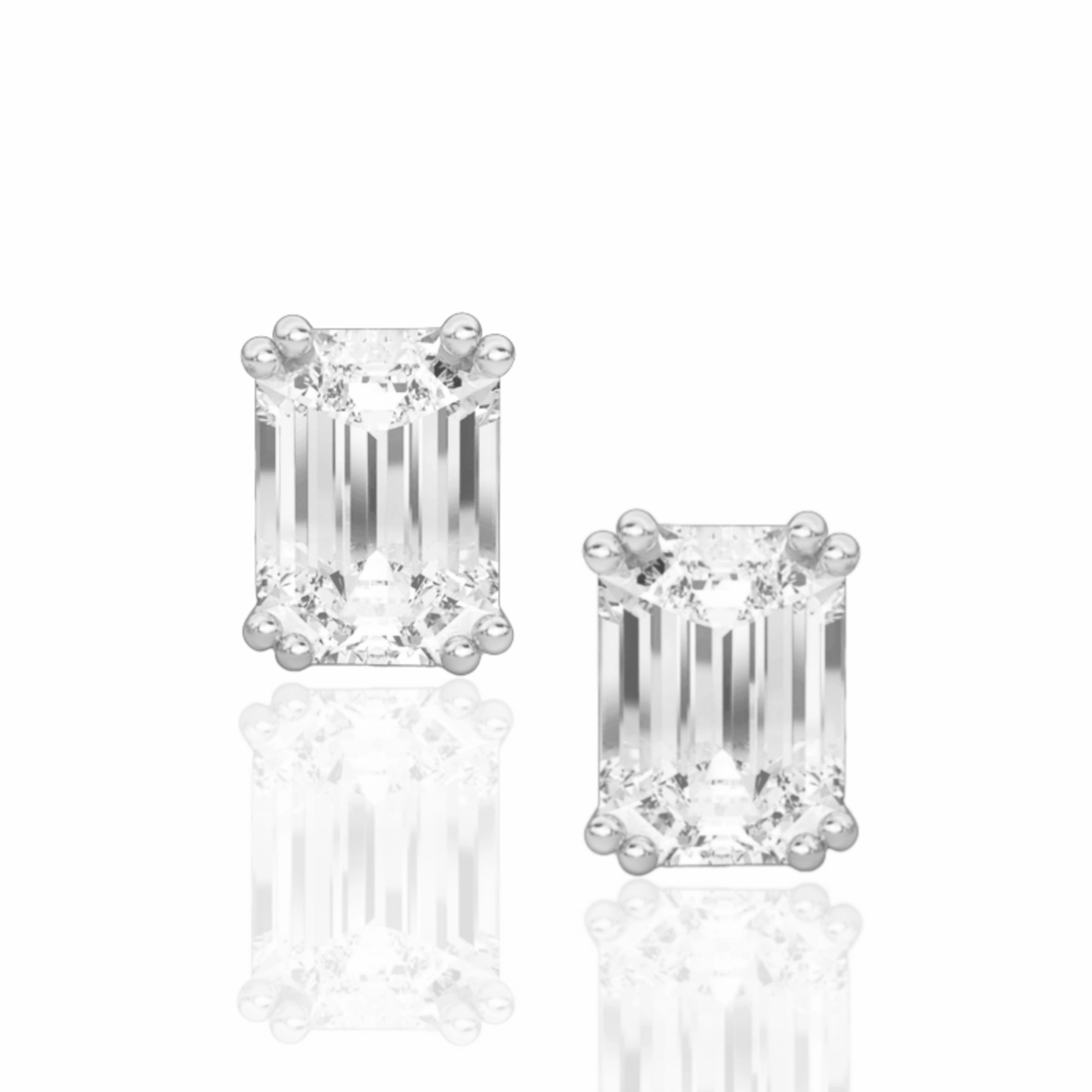 Simple Layer Evening Gift Sterling Silver CZ Emerald Cut Solitaire Stud Earrings