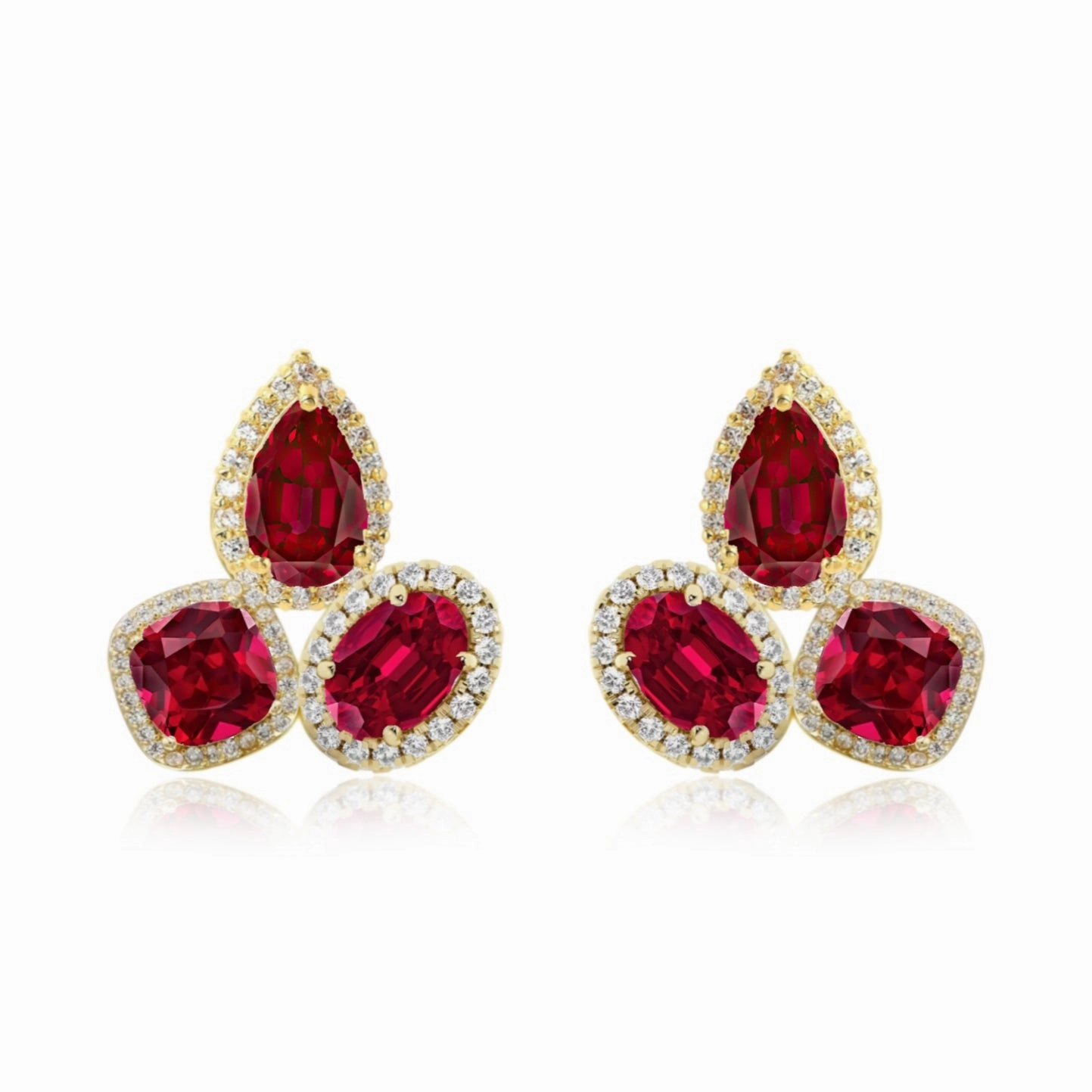 Grace Note Luxury Detail Sterling Silver CZ Halo Around Three Stone Stud Earring