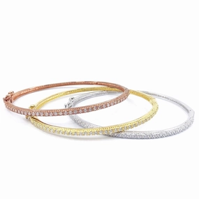 Comfort Edge Enchanted Detail Sterling Silver CZ Micro Pave Bangle Bracelet (Available in 3 Colors)