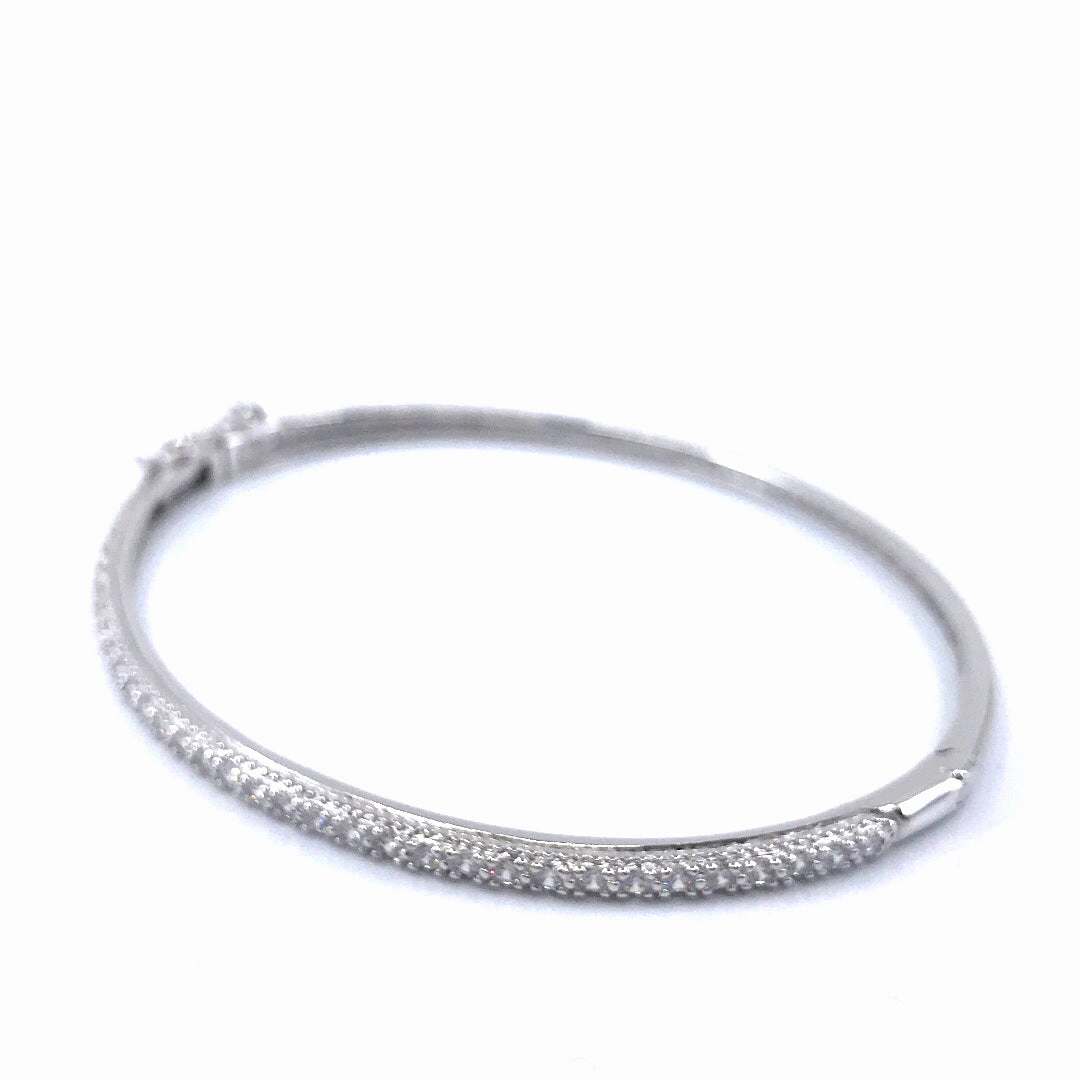 Sterling Silver CZ Micro Pave Bangle Bracelet (Available in 3 Colors) Comfort Design Signature Feature