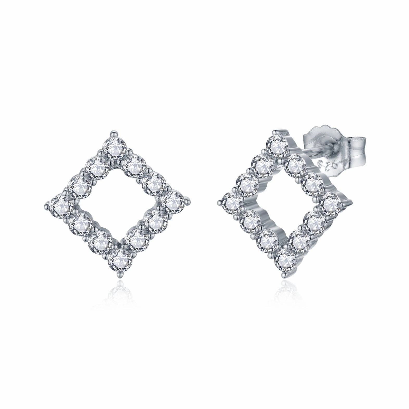 Pretty Touch Golden Light Sterling Silver CZ Outline Diamond Shape Stud Earring
