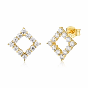 Sterling Silver CZ Outline Diamond Shape Stud Earring Stylish Choice