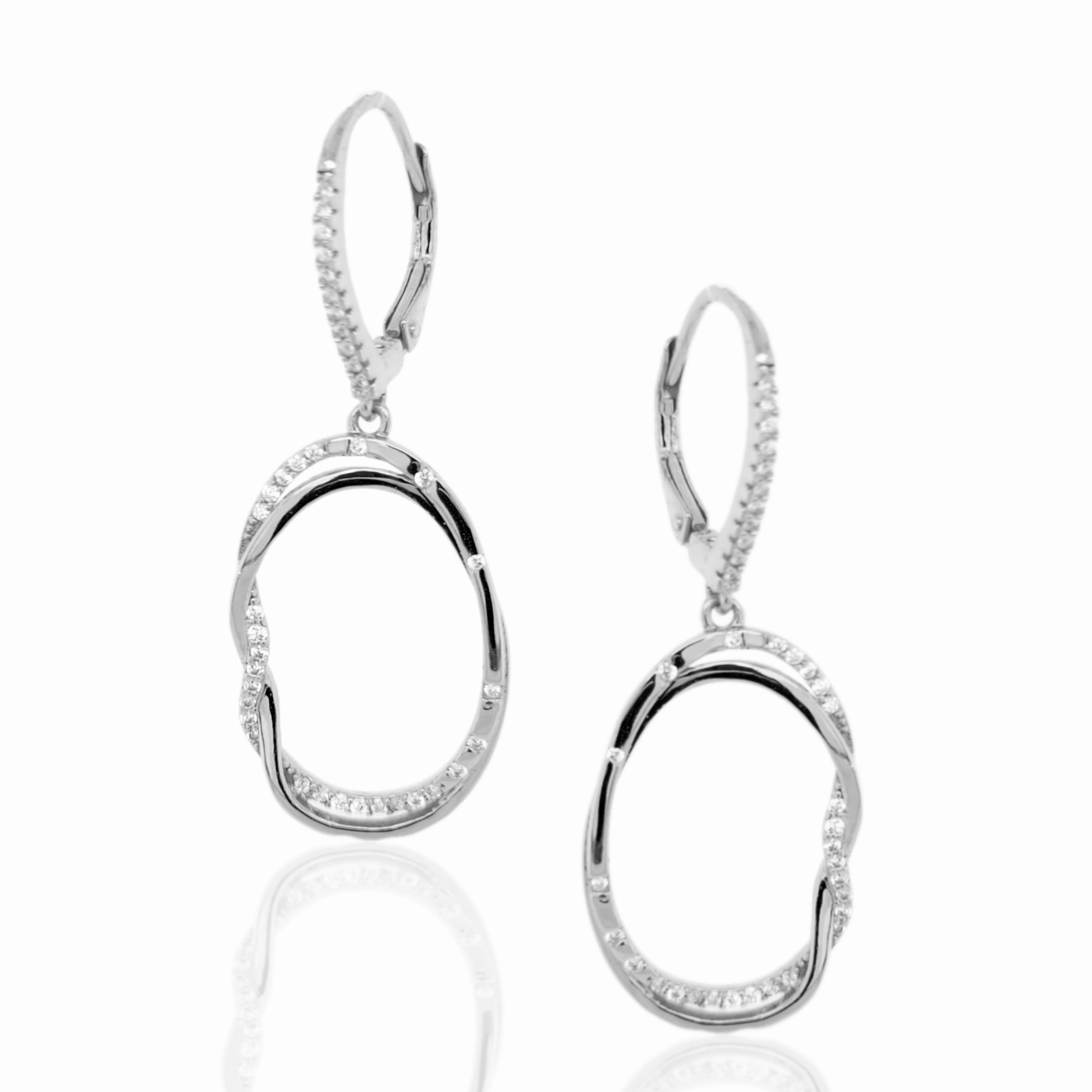 Refined Style Lustrous Radiance Sterling Silver CZ Oval Earrings with Side Braid