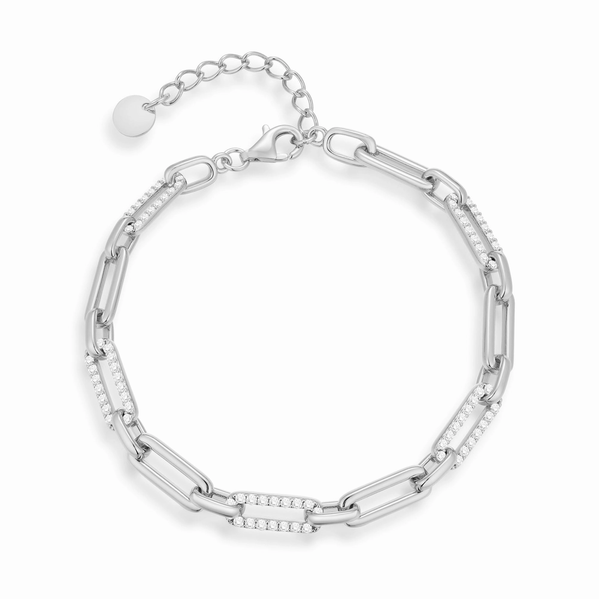 Sterling Silver CZ Paperclip Link Bracelet with Extension Romantic Glow Formal Highlight
