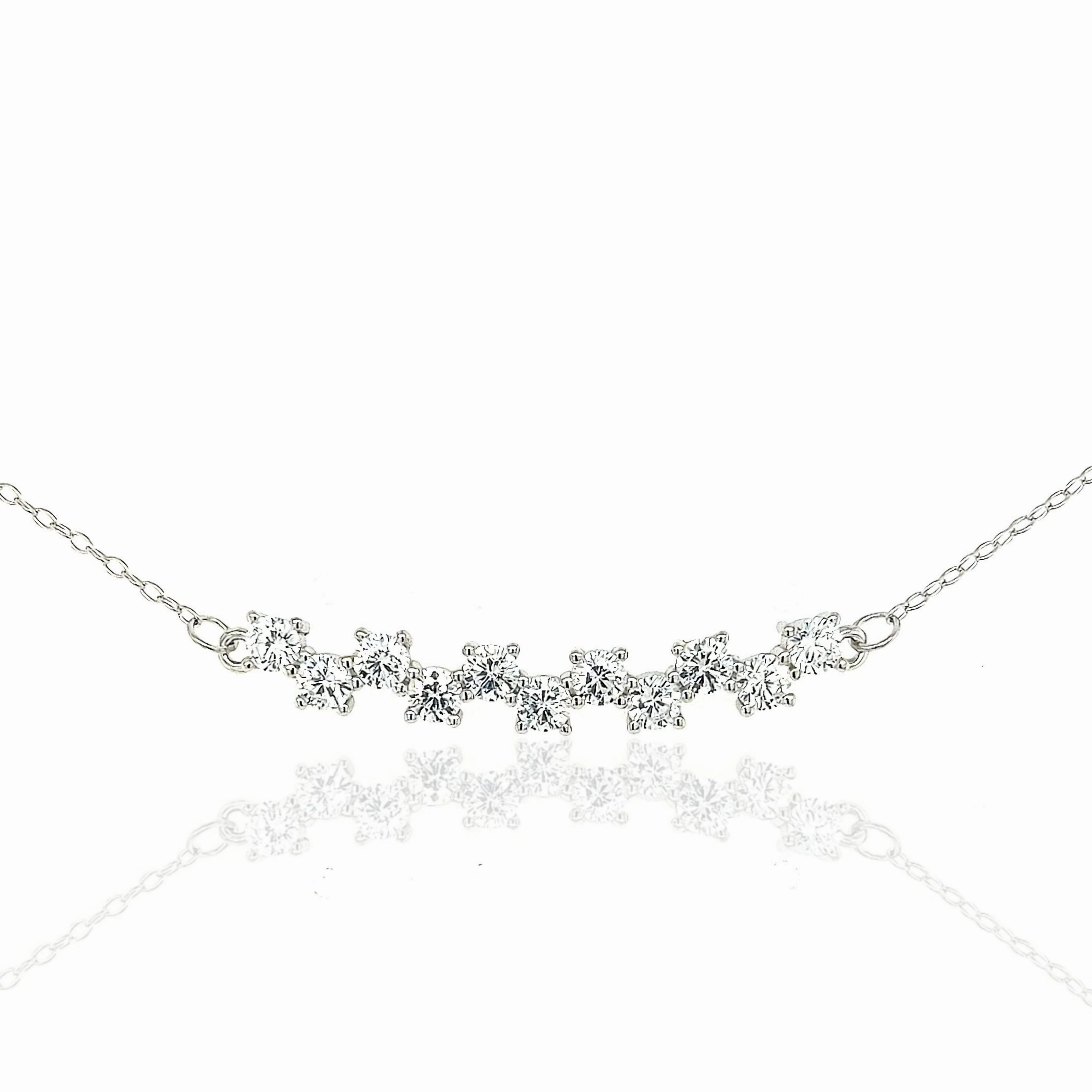 Sterling Silver CZ "Checkerboard" Bar Necklace Opulent Look Bold Radiance