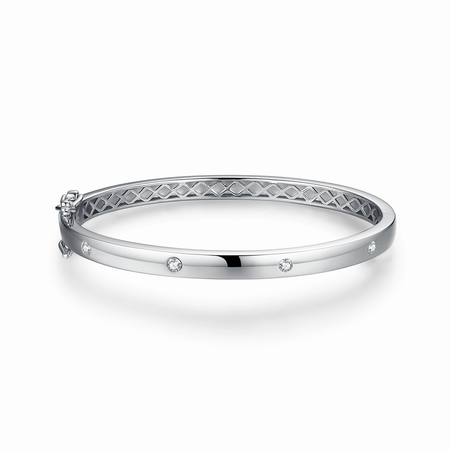 Sterling Silver CZ "Diamond" Accent Bangle Gloss Accent Inspired Accent