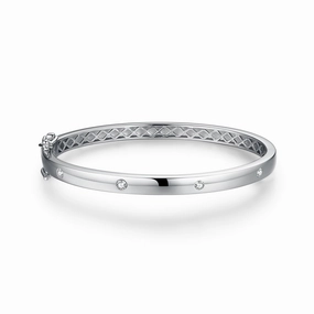 Sterling Silver CZ "Diamond" Accent Bangle Gloss Accent Inspired Accent