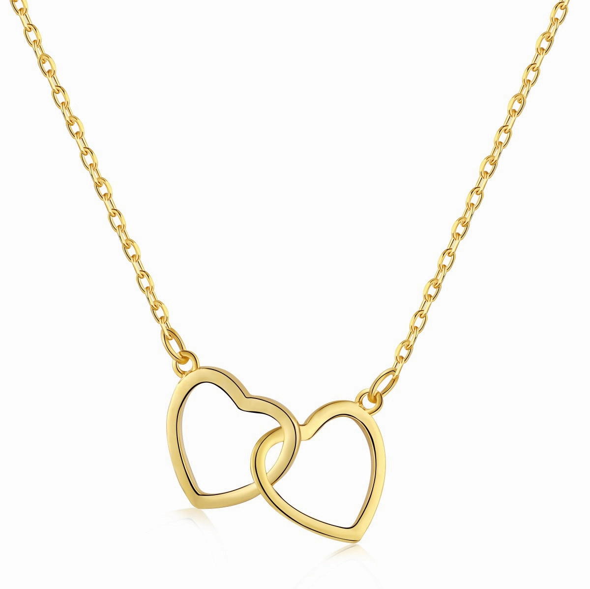 Sterling Silver Double Interlocking Heart Necklace Opulent Radiance Modern Fashion