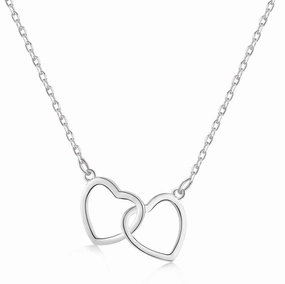 Sterling Silver Double Interlocking Heart Necklace Stylish Highlight