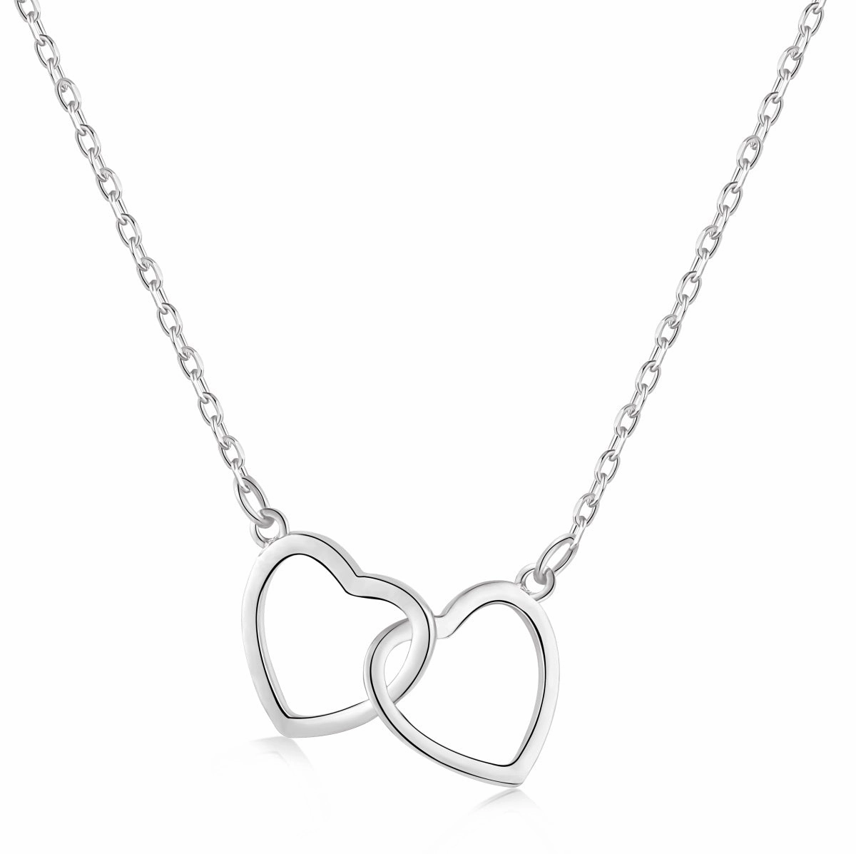 Sterling Silver Double Interlocking Heart Necklace Stylish Highlight