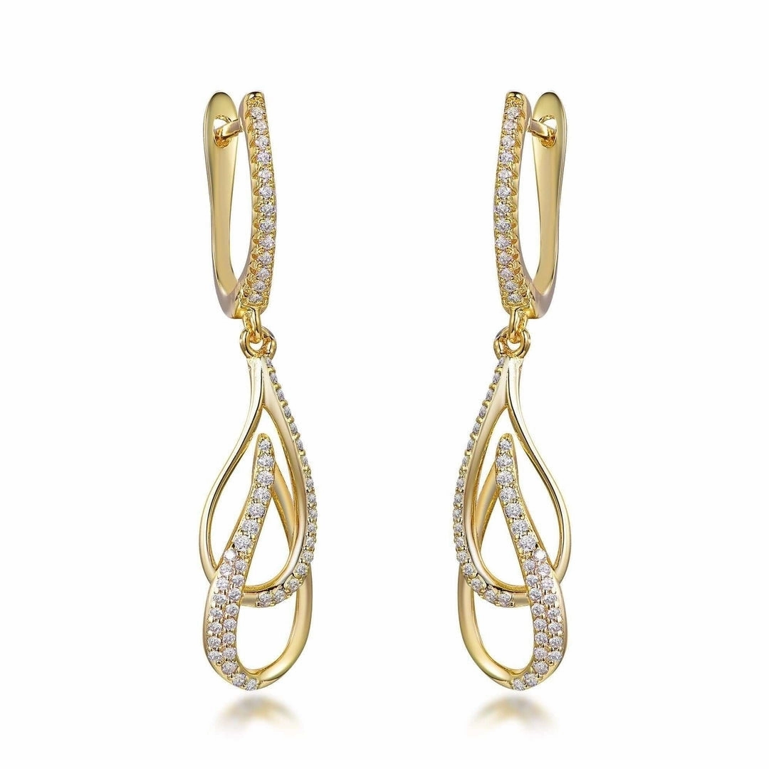 Radiant Glow Sterling Silver Double Leaf on English Back Micropave Link Earrings