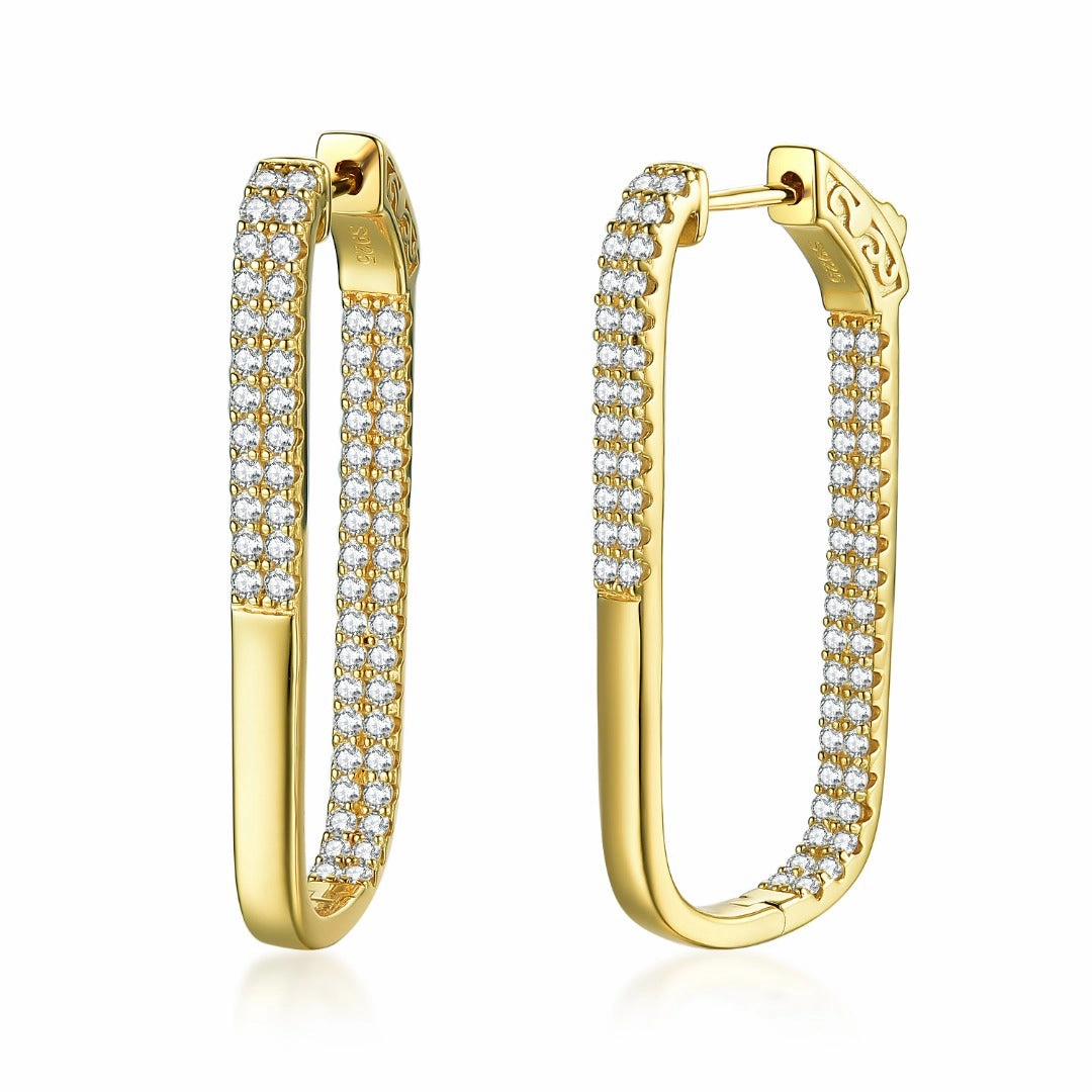 Sterling Silver Double Row CZ Rectangular Hoop Earrings Red Dress Artful Edge