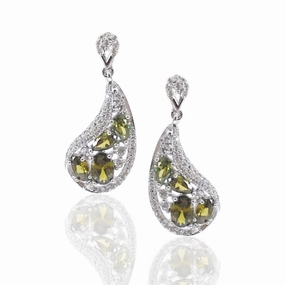 Minimal Look Sterling Silver Earrings with Green Stones