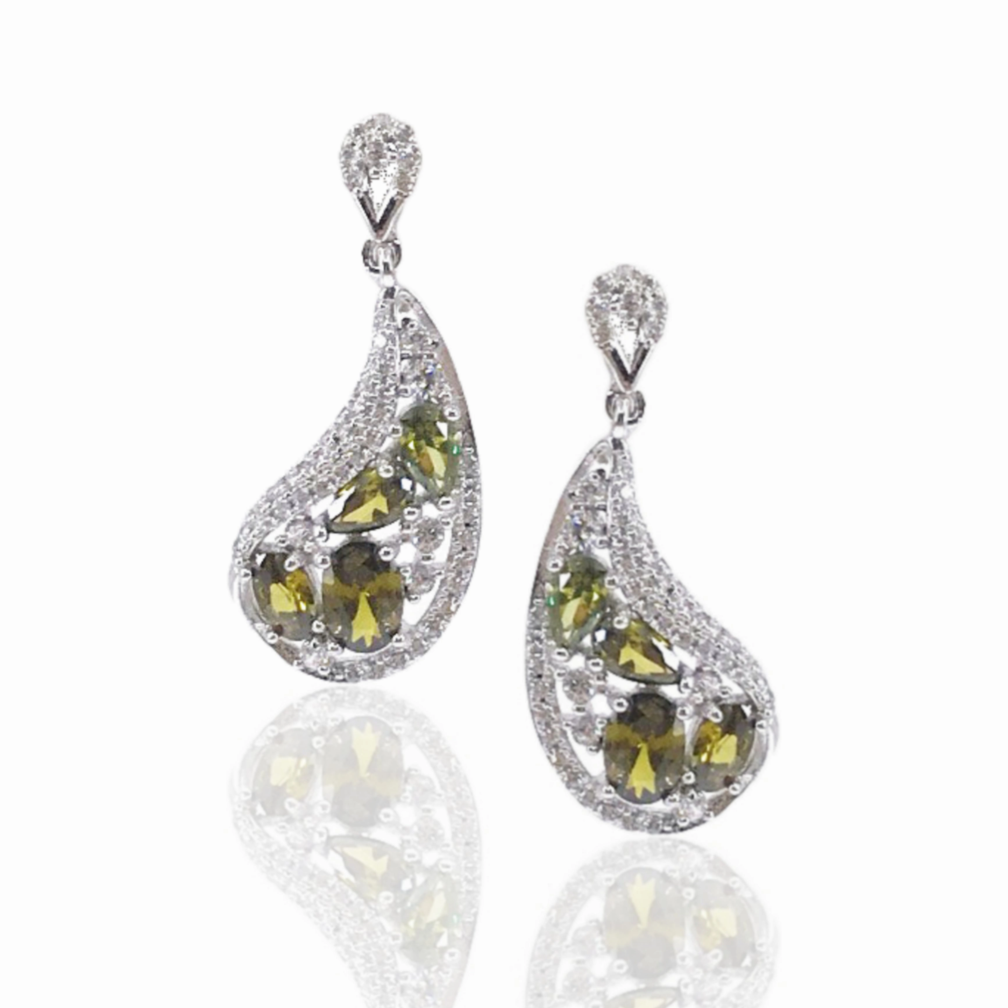 Minimal Look Sterling Silver Earrings with Green Stones