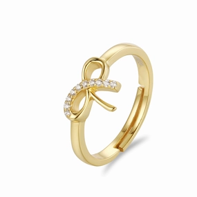 Timeless Spark Date Fit Sterling Silver Gold Plated Children's CZ Bowknot Ring