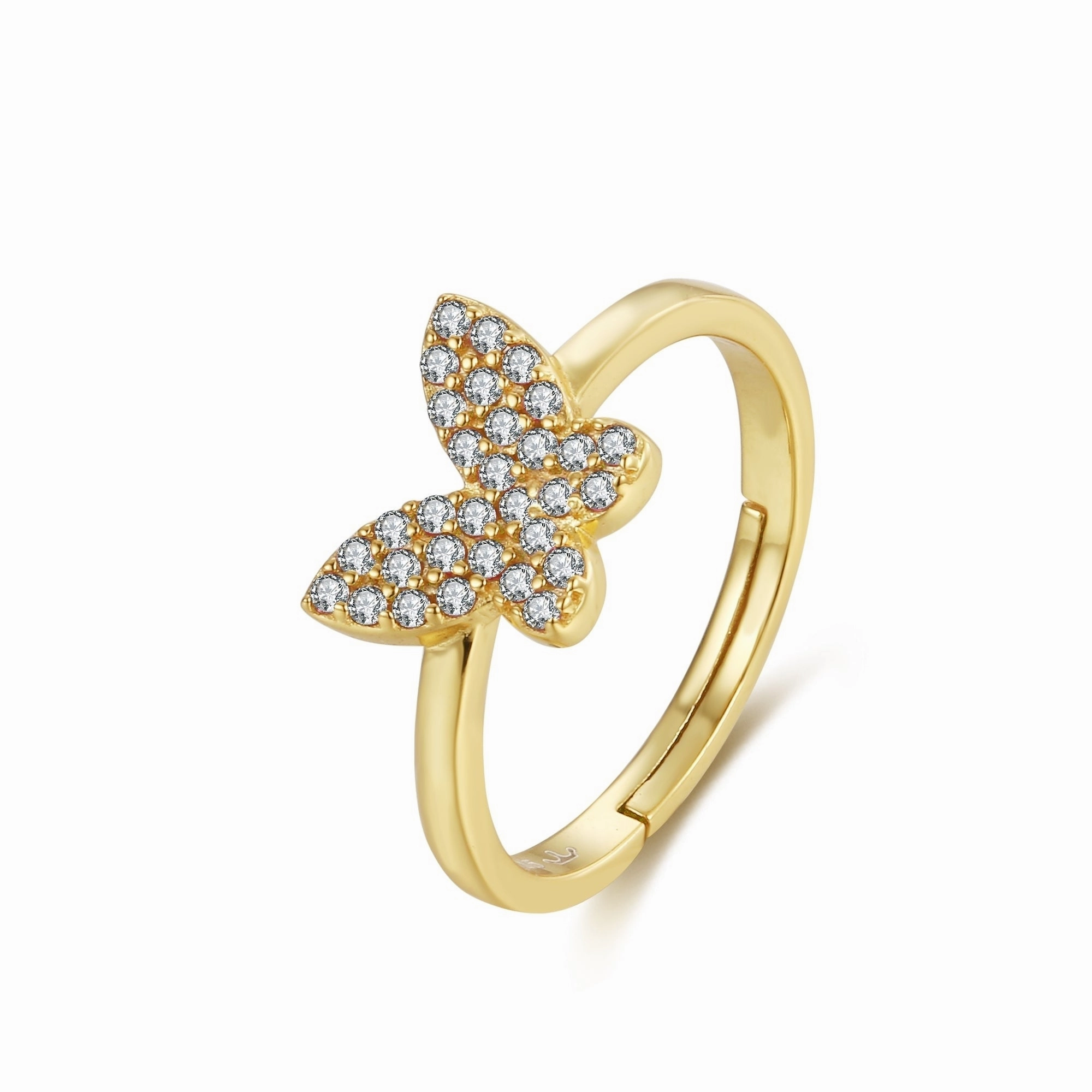 Minimal Glow Daytime Look Sterling Silver Gold Plated Children's CZ Butterfly Ring