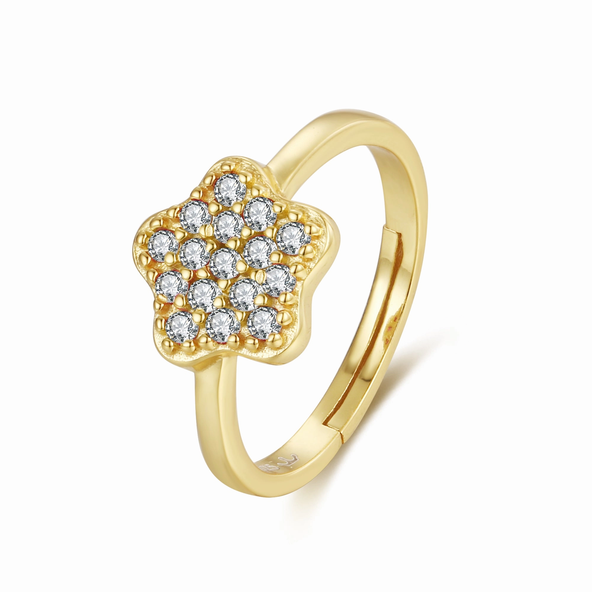 Sterling Silver Gold Plated Children's CZ Flower Ring Gift Idea Trendy Highlight