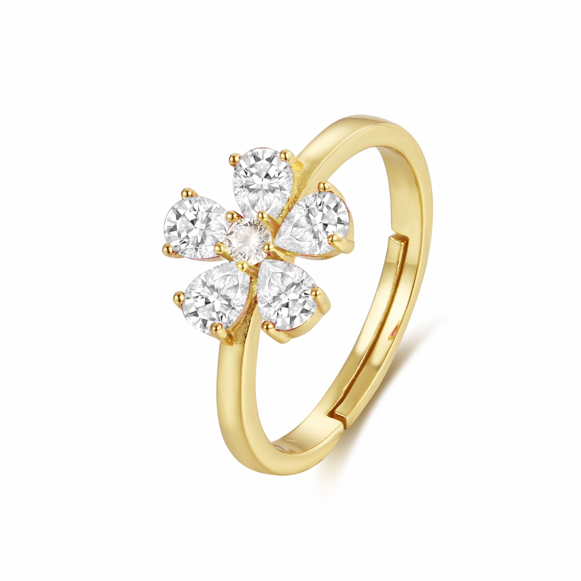 Sterling Silver Gold Plated Children's Five Petal CZ Flower Ring Premium Look