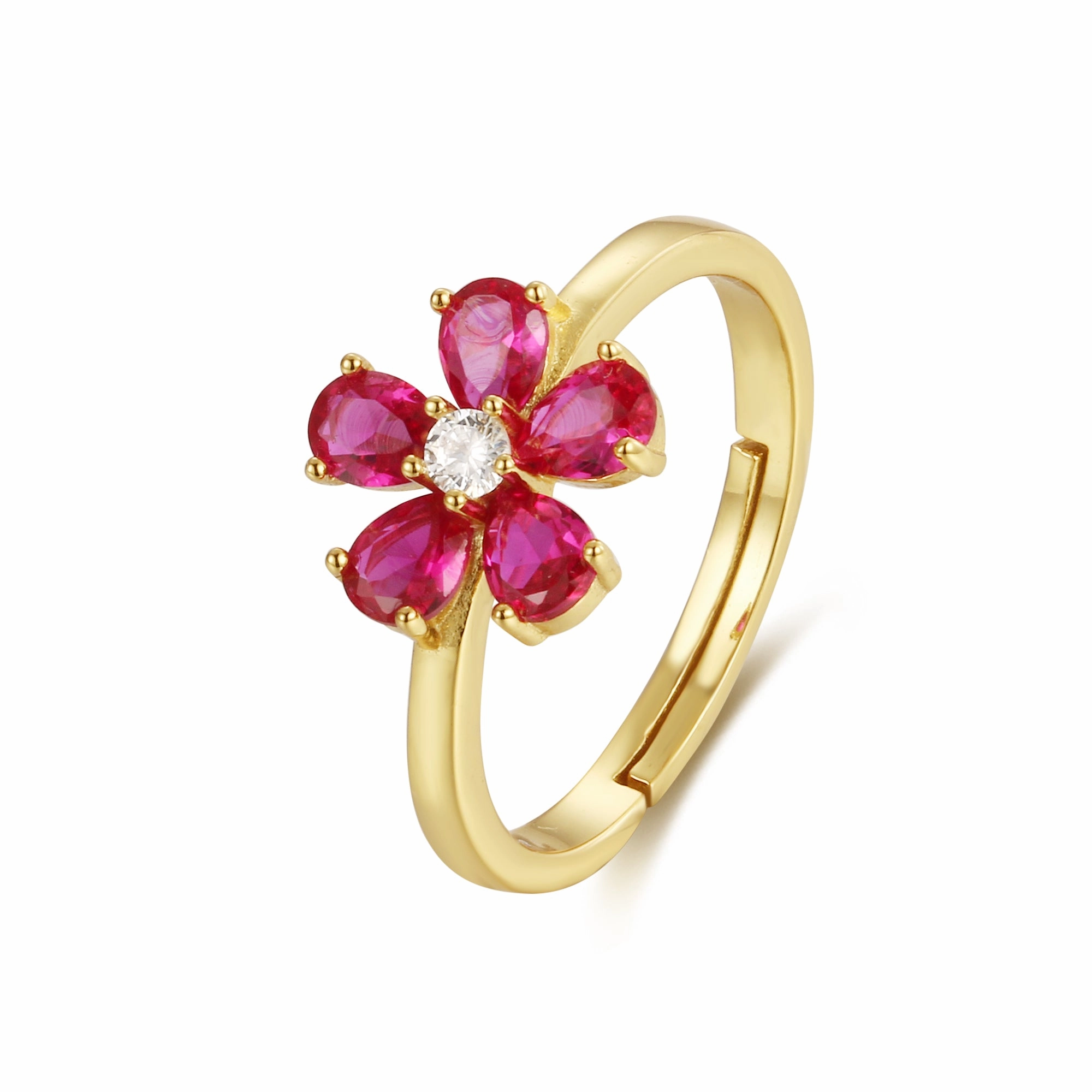 Sterling Silver Gold Plated Children's Five Petal CZ Flower Ring Sophisticated Sparkle Vibrant Colors