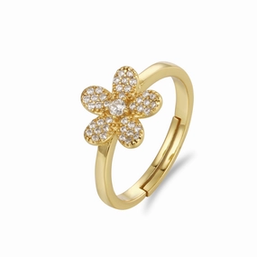 Muted Mood Sterling Silver Gold Plated Children's Five Petal Micropave Flower Ring