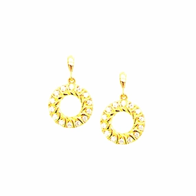 Sterling Silver Gold Plated Circle with CZ Earrings Sleek Feature Evening Look