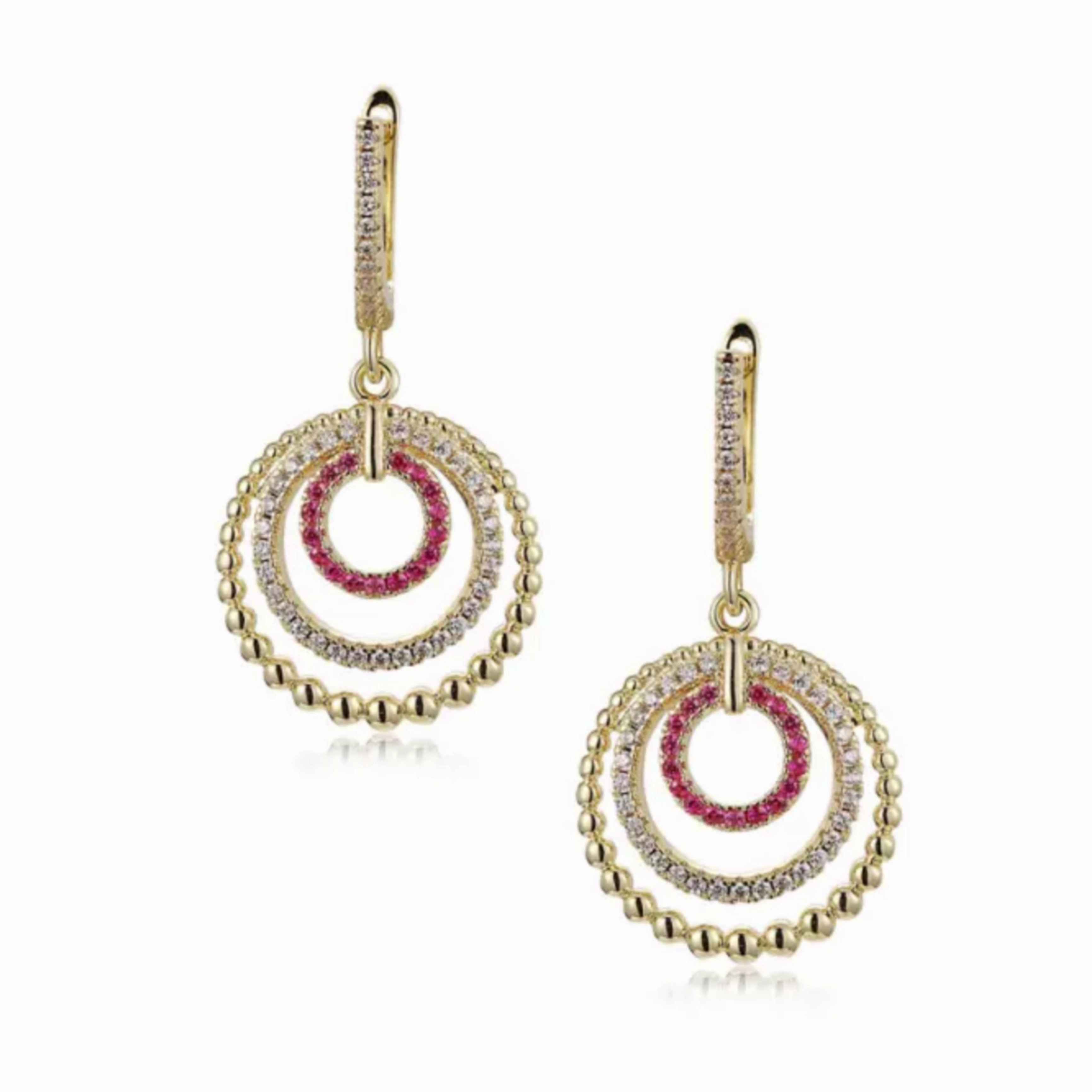 Sterling Silver Gold Plated Circles CZ Earring Office Ready