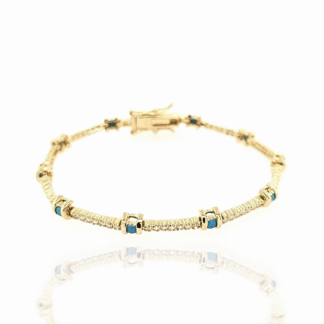 Sterling Silver Gold Plated Colored Stone and CZ Bracelet Impeccable Detail