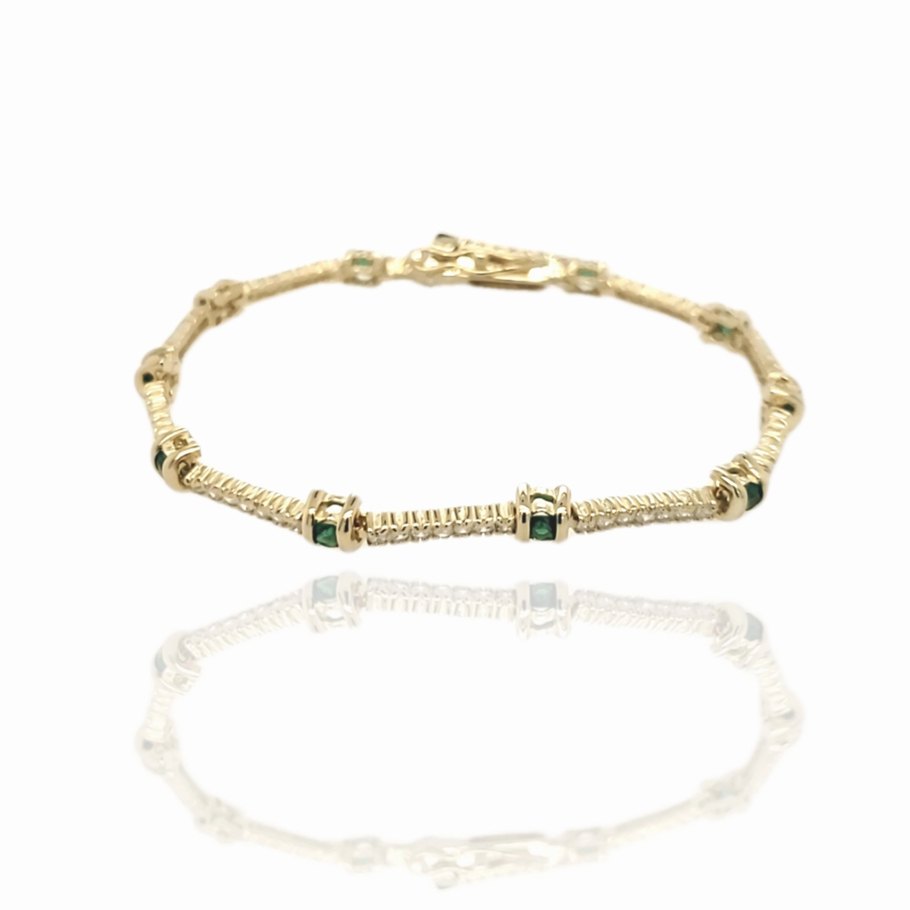 Sleek Piece Custom Jewelry Design Sterling Silver Gold Plated Colored Stone and CZ Bracelet