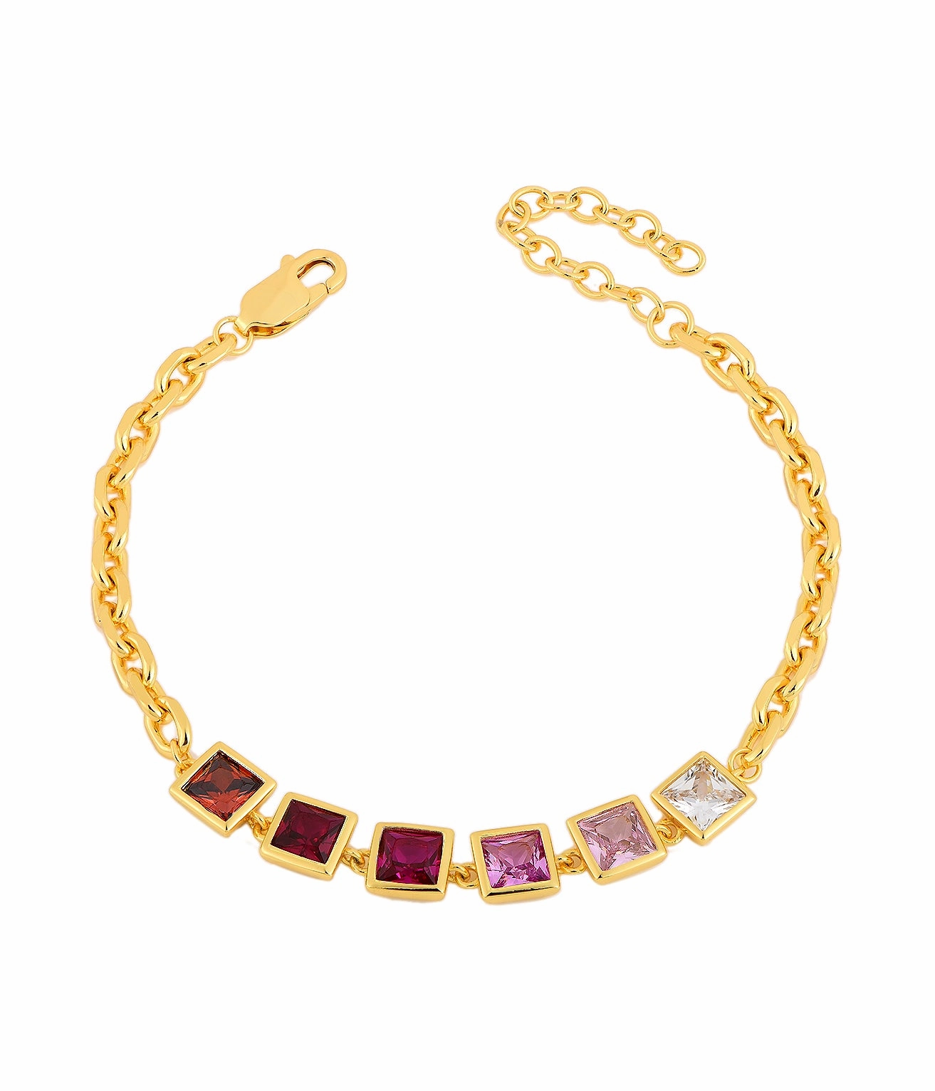 Alluring Style Sterling Silver Gold Plated Colored Stone Squares Bracelet