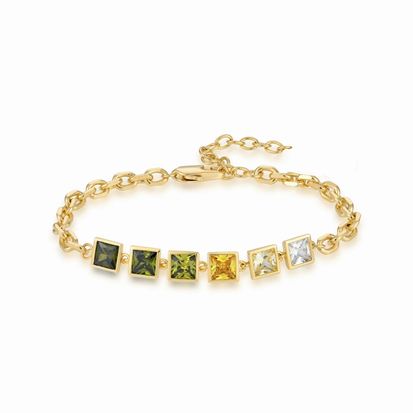 Chic piece Sterling Silver Gold Plated Colored Stone Squares Bracelet