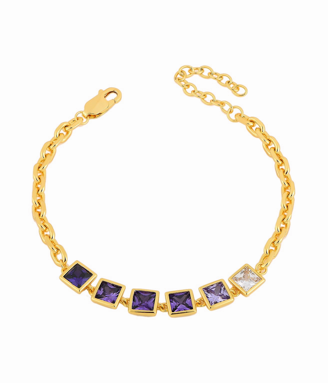 Sterling Silver Gold Plated Colored Stone Squares Bracelet Exquisite finish Graceful Fashion