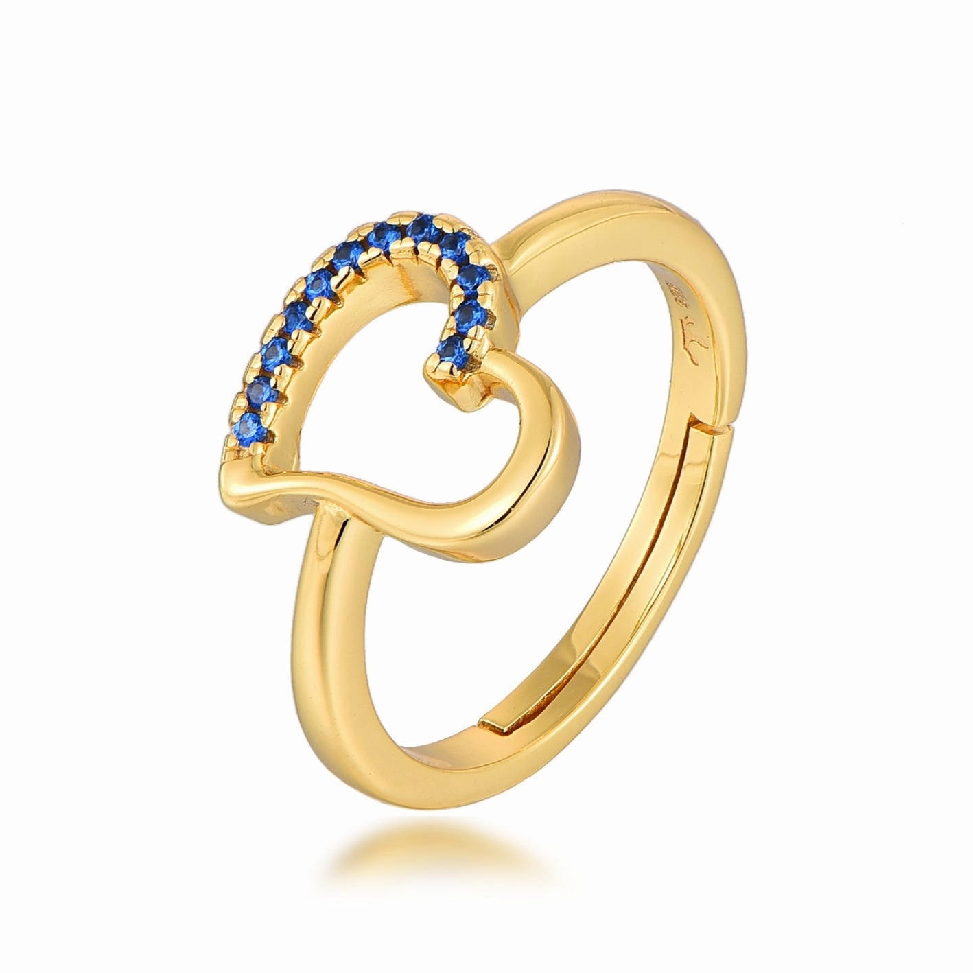 Sterling Silver Gold Plated Colorful Angled Heart Ring Shiny Jewels Shining Look