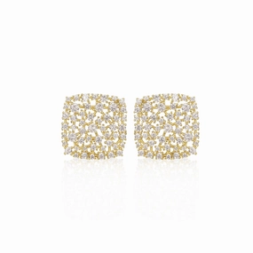 Trendy Highlight Sterling Silver Gold-Plated Cushion Sprinkled Cluster Stud Earrings