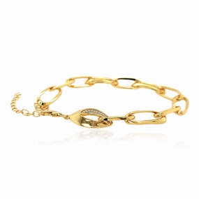 Trendy Touch Gift For Her Sterling Silver Gold Plated CZ Link Paperclip Bracelet