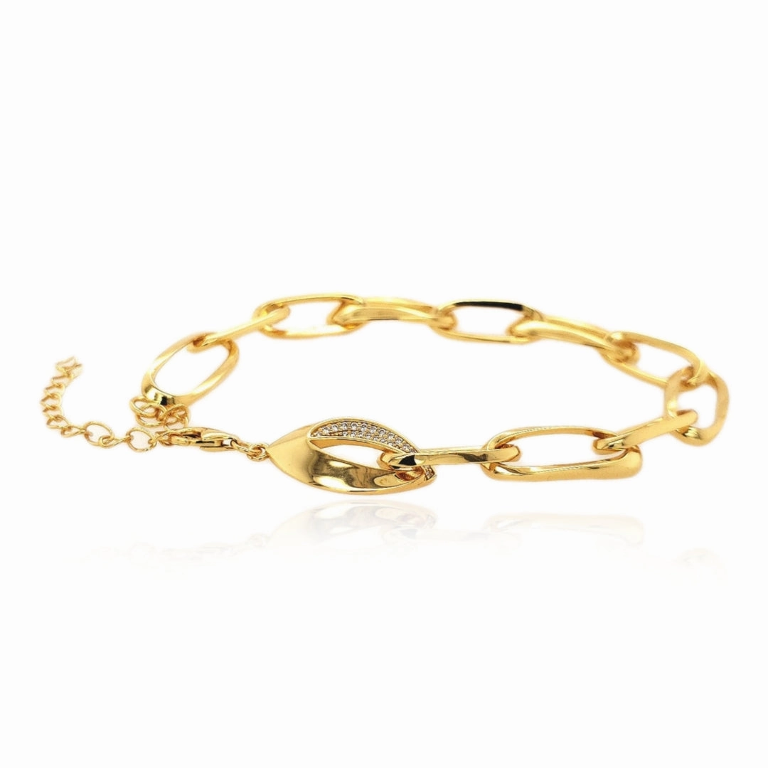 Trendy Touch Gift For Her Sterling Silver Gold Plated CZ Link Paperclip Bracelet