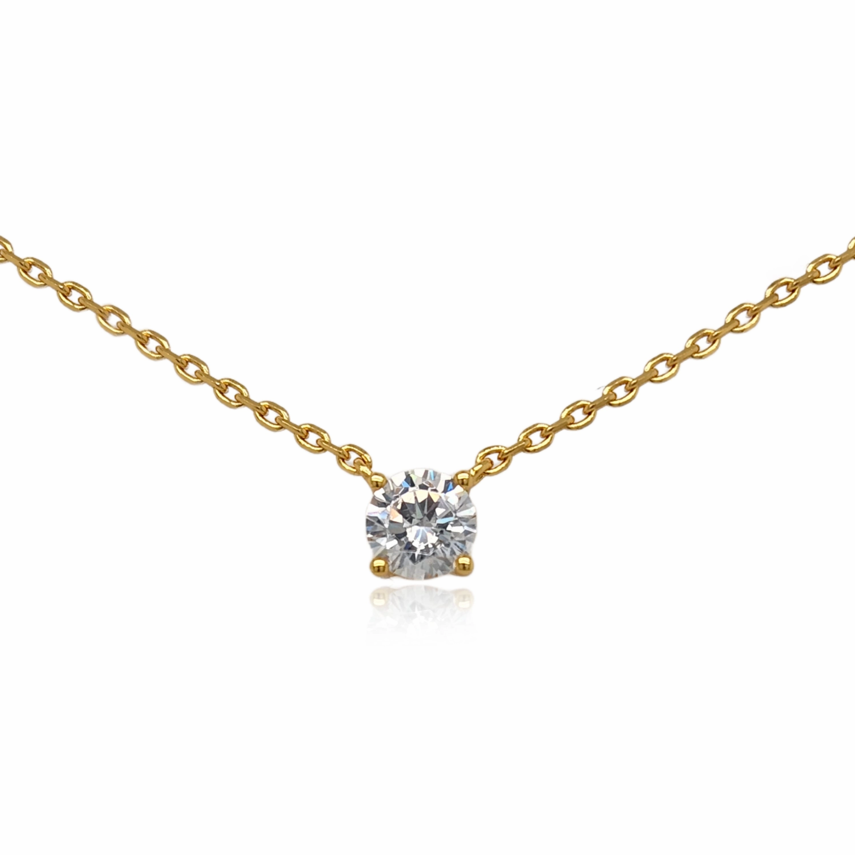Sterling Silver Gold Plated CZ Solitaire Necklace Glamorous Shine